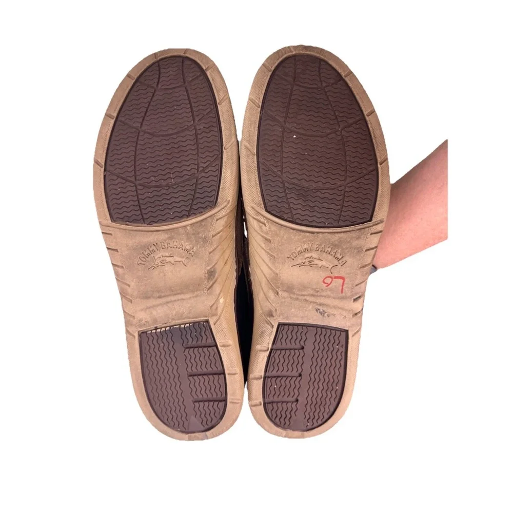 Tommy Bahama Men's‎ Leather Boat Shoes Sz 10 Brown Black Moc Toe Casual Loafers